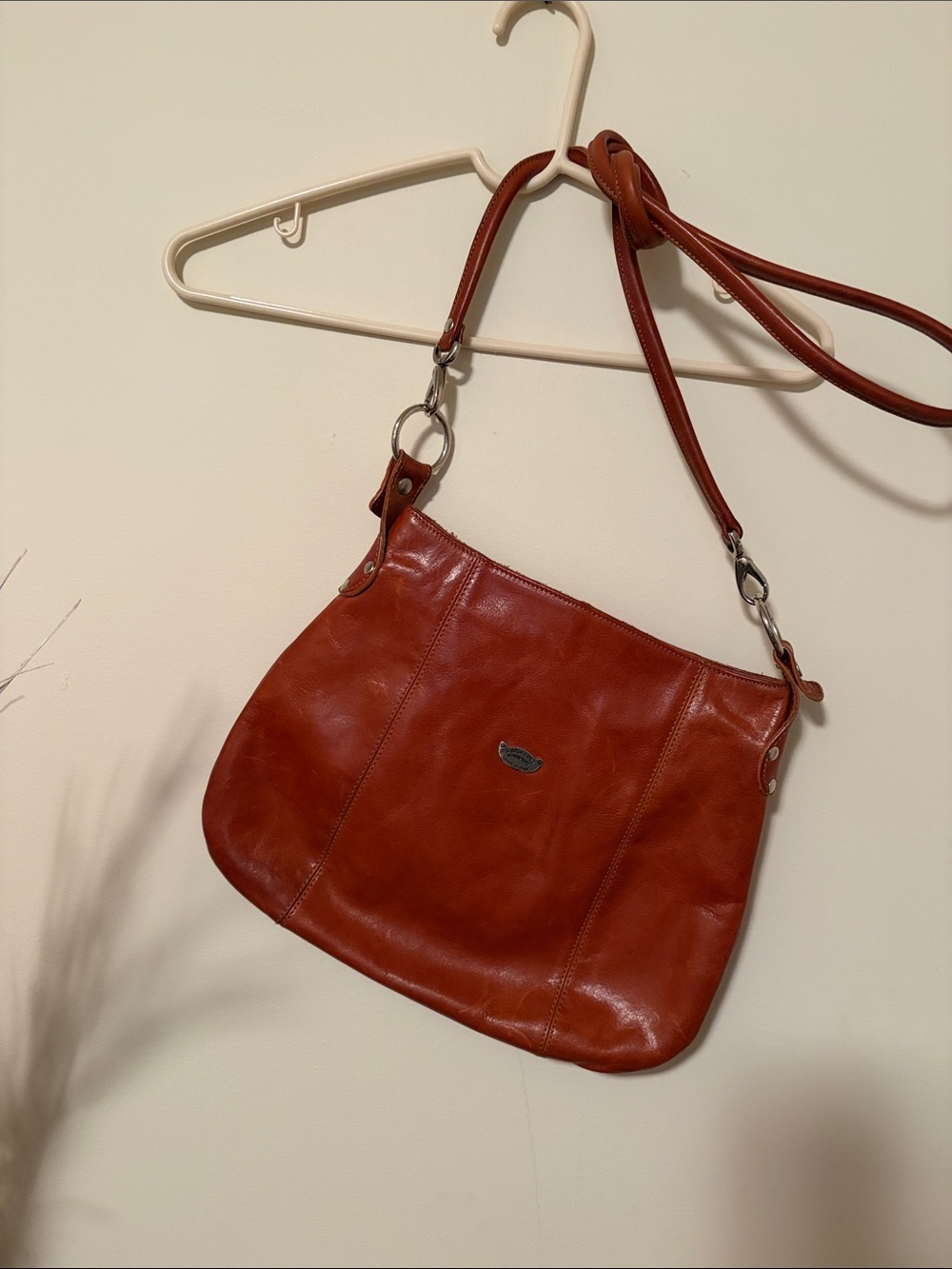 Vera Pelle Chestnut Brown Leather Shoulder Bag with Adjustable Strap
